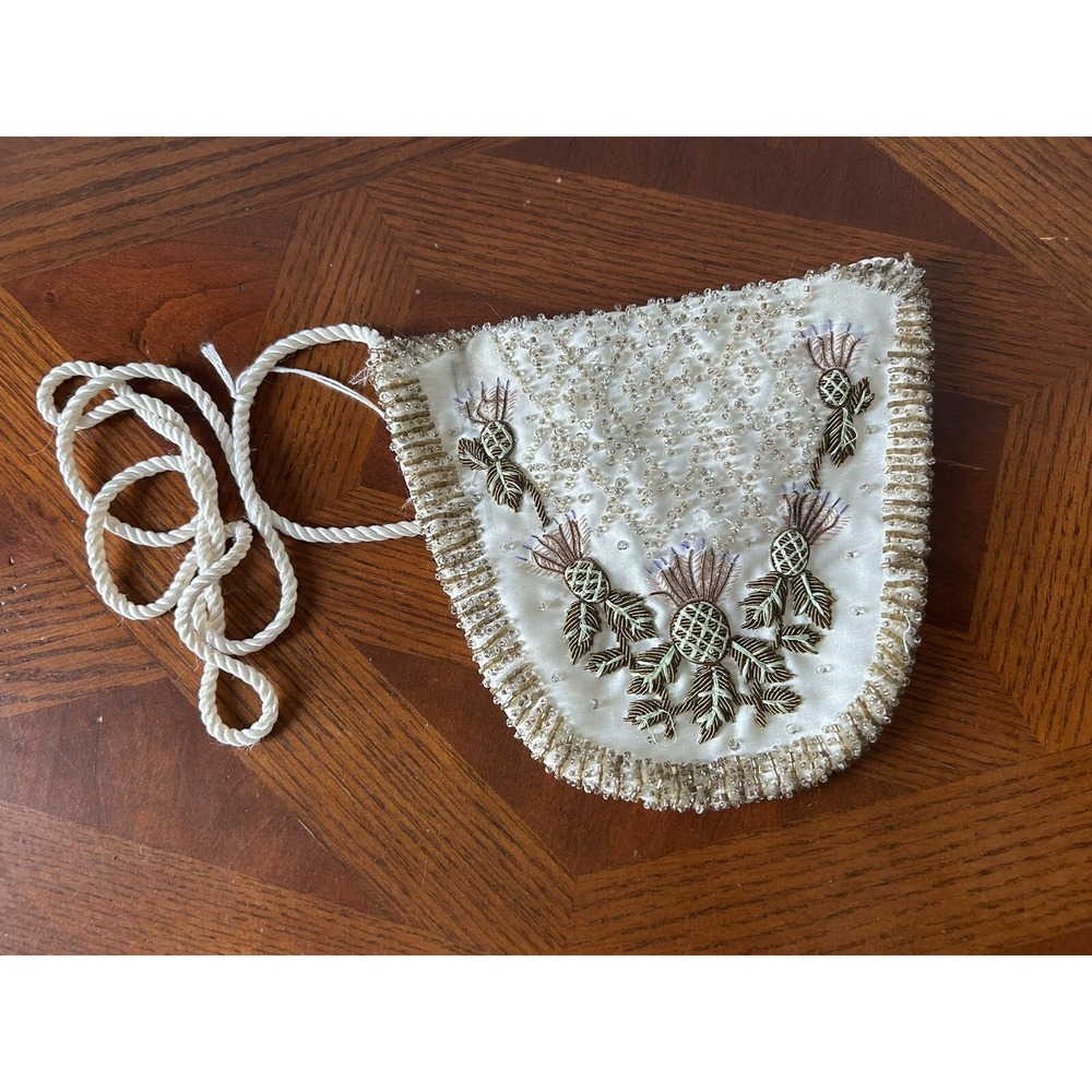 Vintage Satin Beaded Small Crossbody Bag Formal Boho Cactus Ornate Flapper